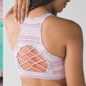 lululemon athletica Sweaty or Not Pink and Blue Striped Sports Bra
